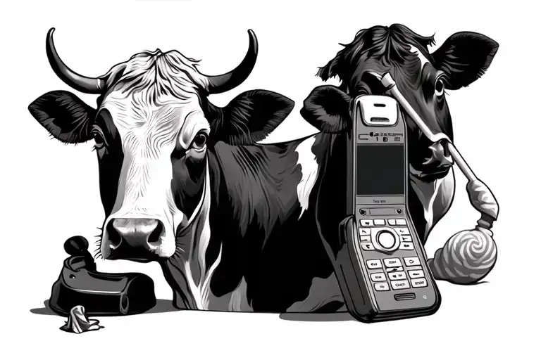 Cow With Old Phone And Lollipop