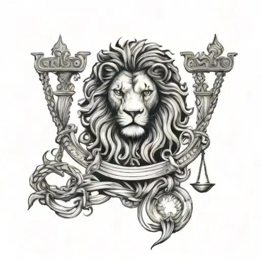 Lion Head Scales Of Justice Intertwined