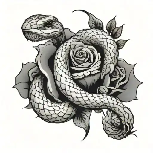 Rose Tattoo With A Letter S Snake Outline