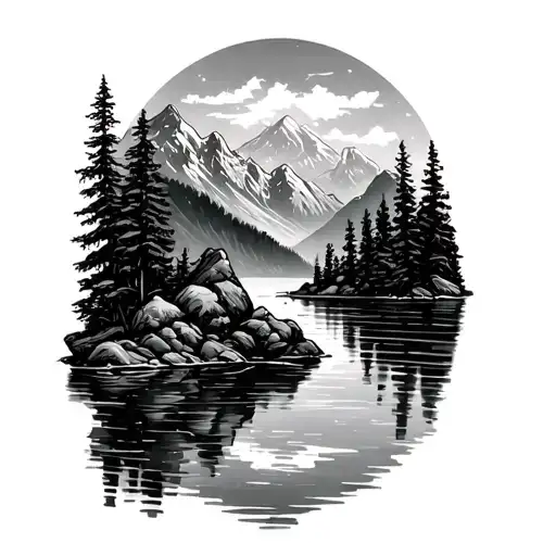 Mountains W Fishing Lake