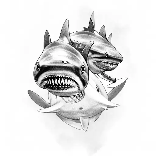 Small Black And Gray Sharks On Forearm Half Sleeve