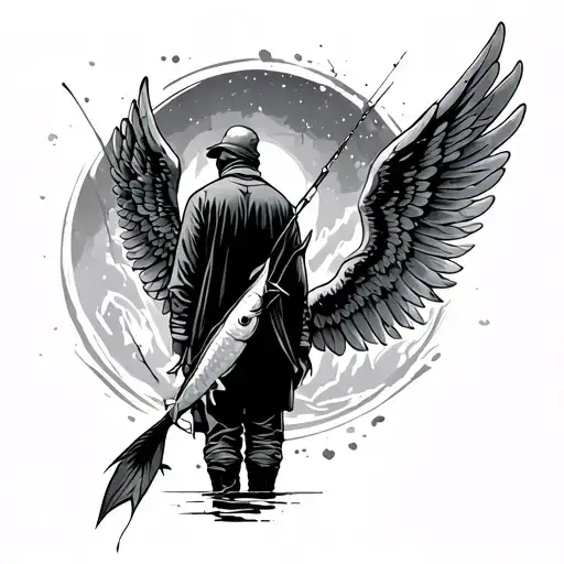 Fisherman From Behind With Angel Wings