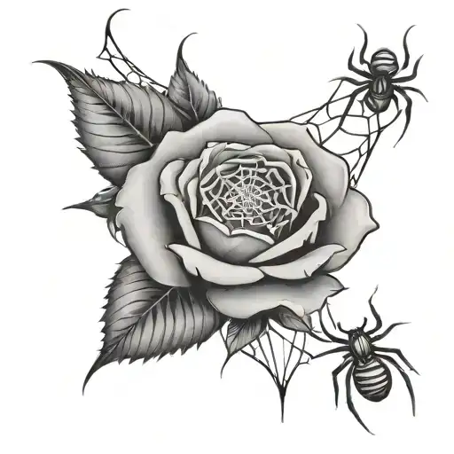 Rose With Spider Web Coming Out Of Stem Rose