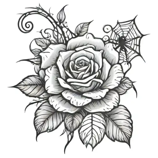 Rose With Spider Web Coming Out Of Stem Rose