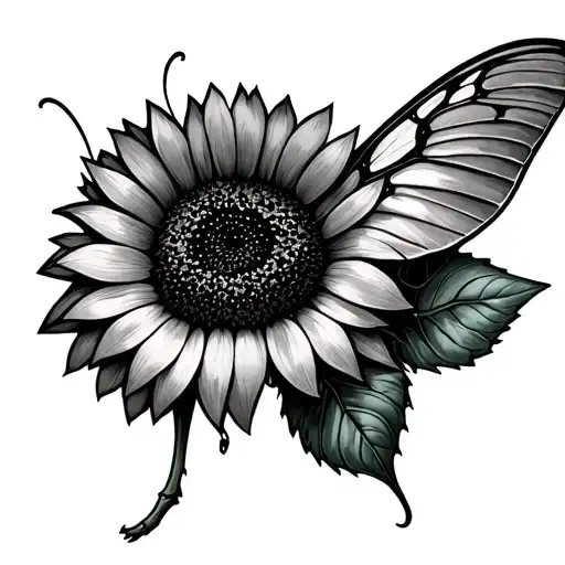 Luna Moth With One Wing As Sunflower