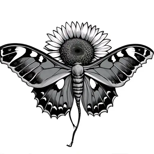 Luna Moth With One Wing As Sunflower