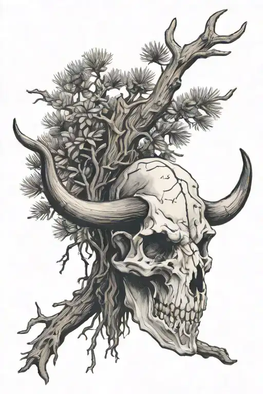 Ponderosa Pine And Bull Skull