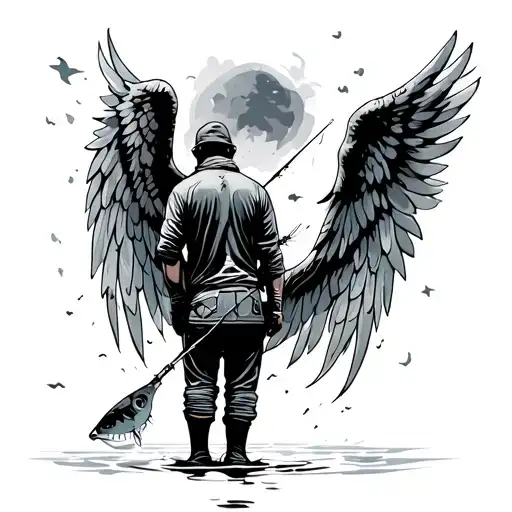 Fisherman From Behind With Angel Wings