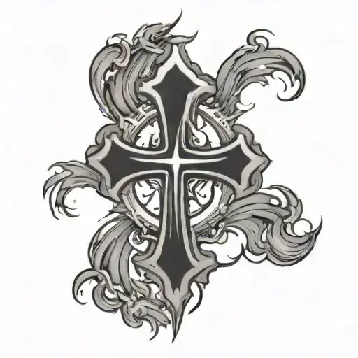 Full Black Cross With Lightening Around It