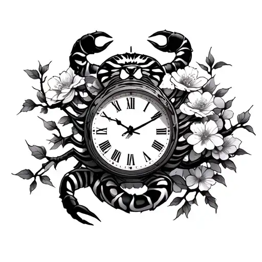 Tiger Scorpion Sakura Tree Clock Surrounded