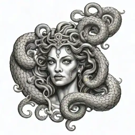 A Portrait Of A Powerful Medusa Family Matriarch With Intricate Snake Details