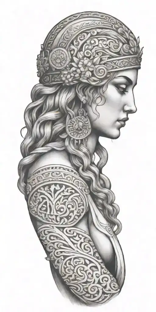 Full-front Side Of Greek Goddess With Hands Down