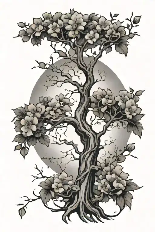 A Tree With Arching Branches And Flowers Blooming