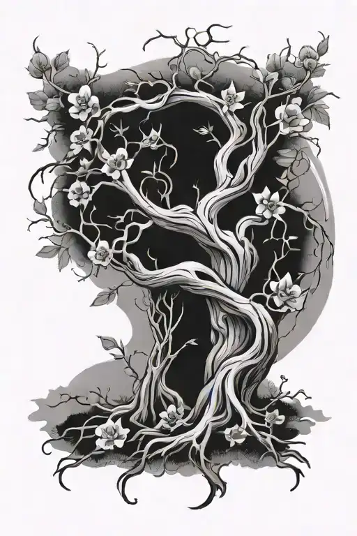 A Tree With Arching Branches And Flowers Blooming