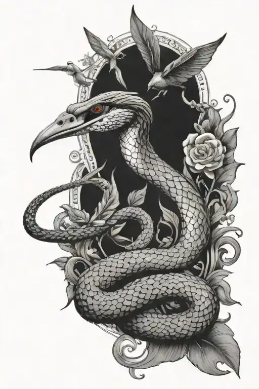 Snake Connected To Hummingbird And Elephant Head