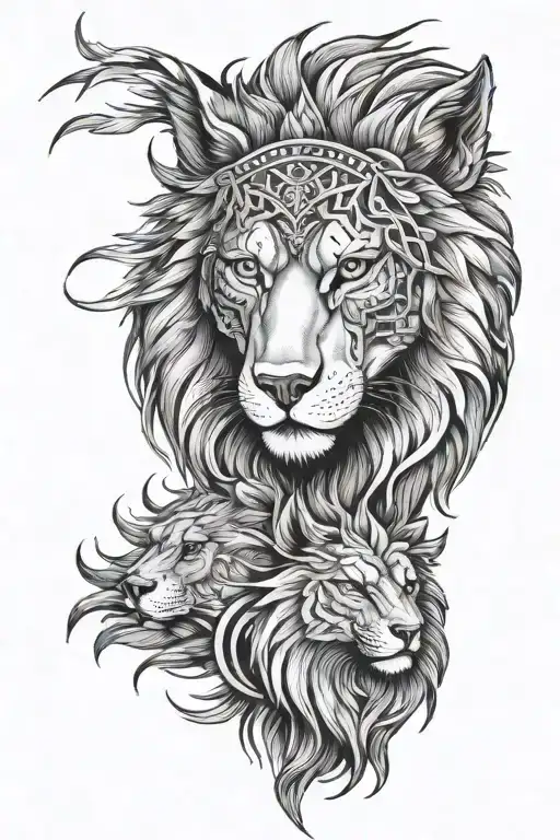 Combination Of Wolf Lion Eagle Face