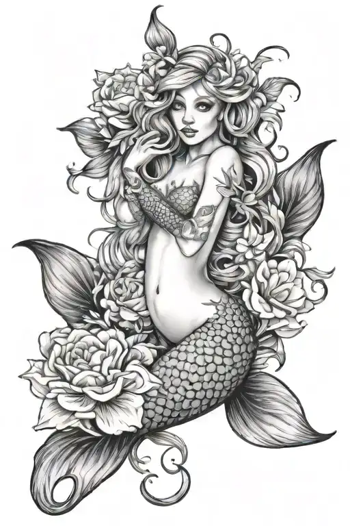 Mermaid And Flowers