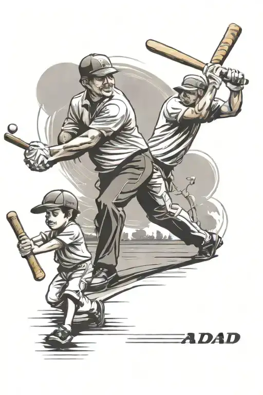 A Dad Playing Cricket With His Children On One Side And Golf With Them On The Other