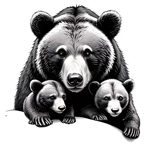 Mama Bear And 2 Cubs