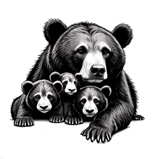 Mama Bear And 2 Cubs