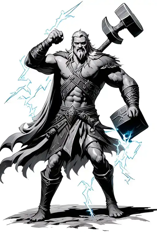 Norse Thor Fighting Selling Lightning With His Hammer