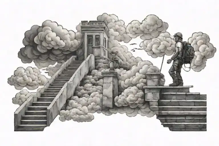 Clouds And My Father And I Climbing Stairs To The Sky