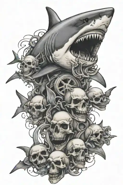 Great White Shark With Skulls