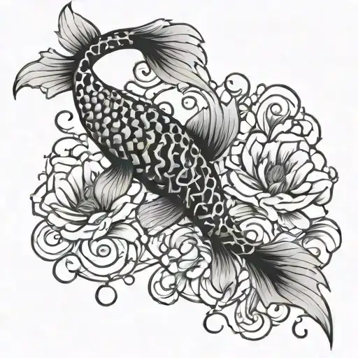 Koi Fish Spine Tattoo With Vines