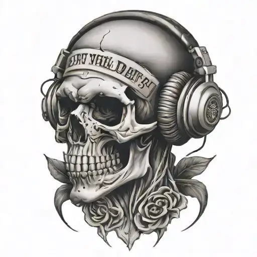Skull Wearing Headphones And Qoute 'Even The Dark Has Its Depth'