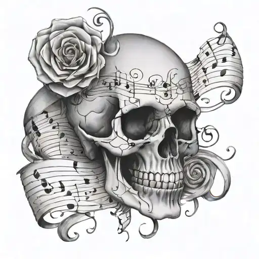 Skull With Music Notes Floating And Qoute 'Even The Dark Has Its Depth'