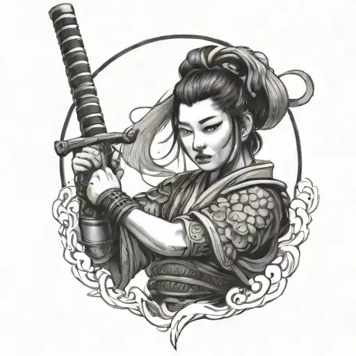 Samurai Woman Holding Dual Wield Kitanas