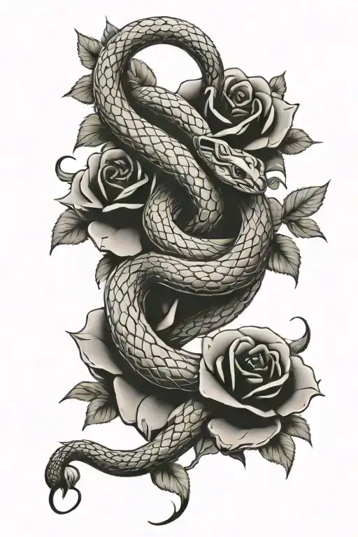 Snake Ans Roses Blooming