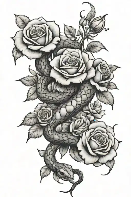 Snake And Roses Growing