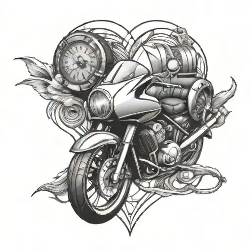 Motocycle And Heart Beat Line
