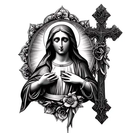 Cross And Virgin Mary