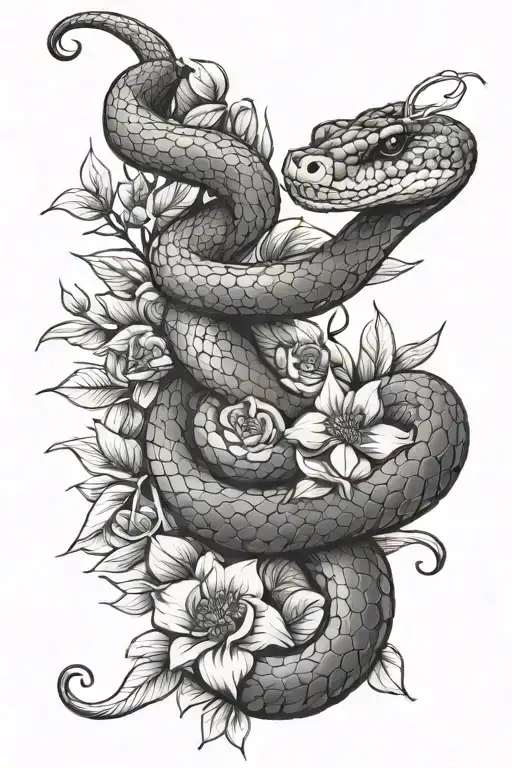 Snake And Flowers