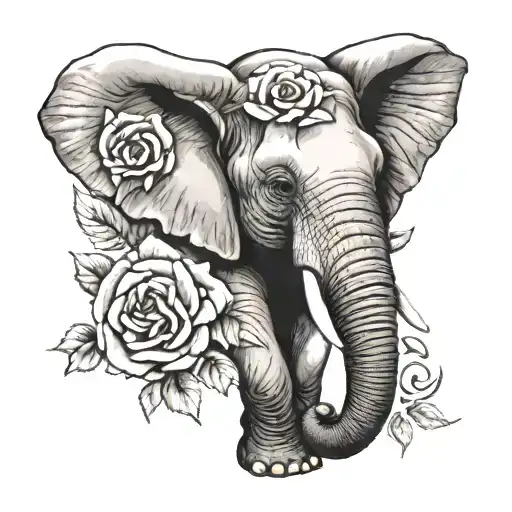 Elephant And Roses