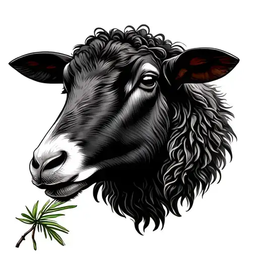 Black Sheep Head With Palm Tree Branch