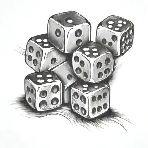 Three Dice In A Row With The Number 4 On Every Side
