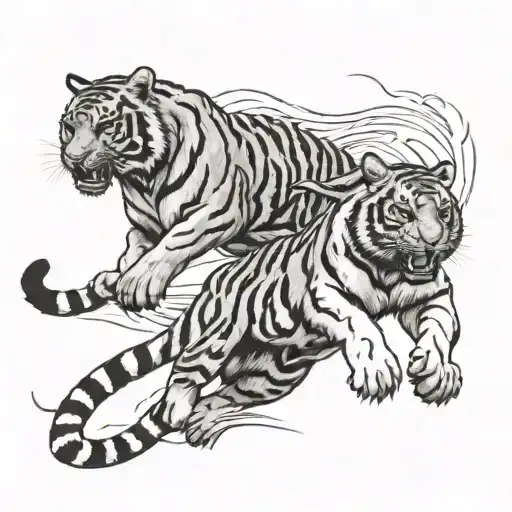 Tiger And Puma Leaping