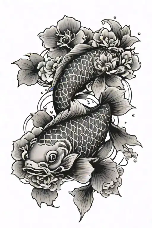 Fish Koi With Sakura Flowers From The Elbow Goes To The Inner Part Of The Biceps