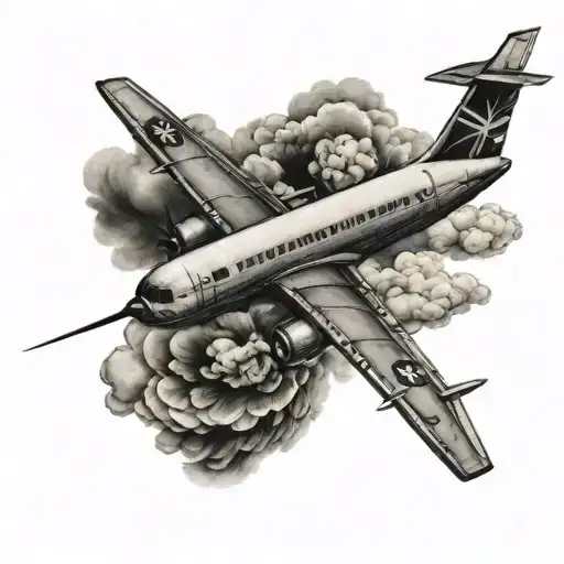 Sleeve Tattoo With Clouds On And Airplane Black And White With Polaroids