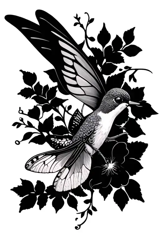 Hummingbird Dragonfly Butterfly Floral With Vines