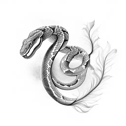 A Mystical Snake Intertwined With A Delicate Feather