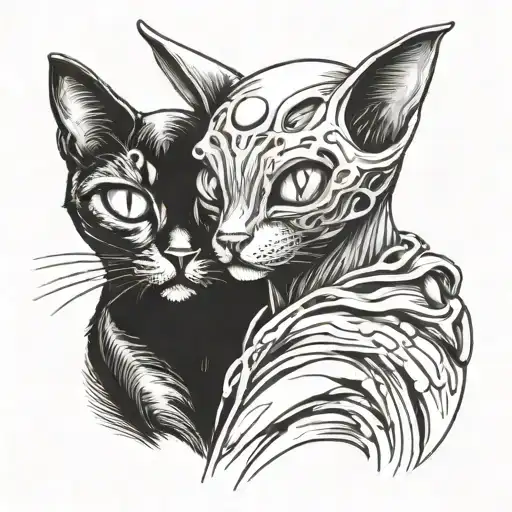 Alien And Black Cat Cuddling Together