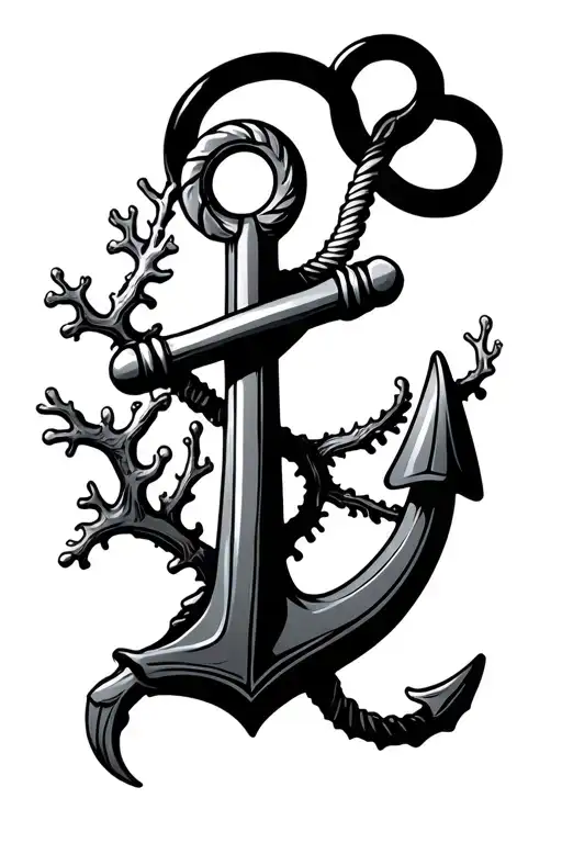 Ship Anchor Suronded By Coral Reef