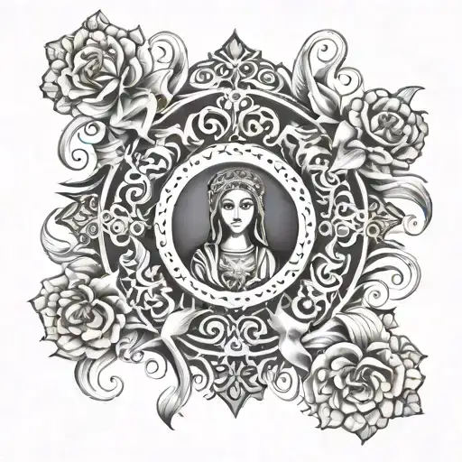 Auspice Maria Symbol With Immacualte Heart Of Mary Centered On Top