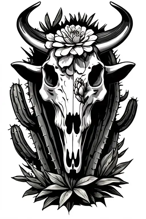 Bull Skull And Cactus