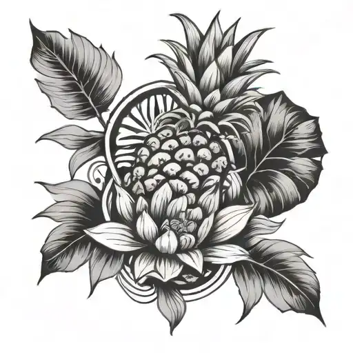 Pineapple Surrounded By Lotus Flower