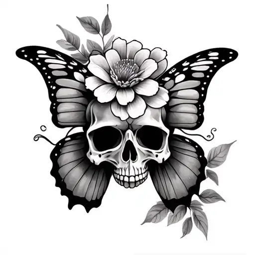 Skull Butterfly Flower